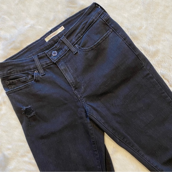 (27) Levi’s 711 Skinny Mid-Rise Jeans Black Distressed Midrise Slim Fit - Picture 2 of 12